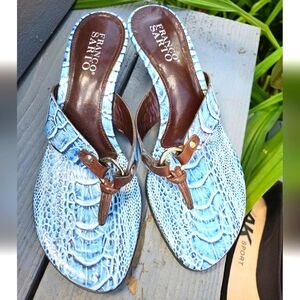 Franco Sarto Women's Blue  Leather Animal Print Sandals Size 7.5M